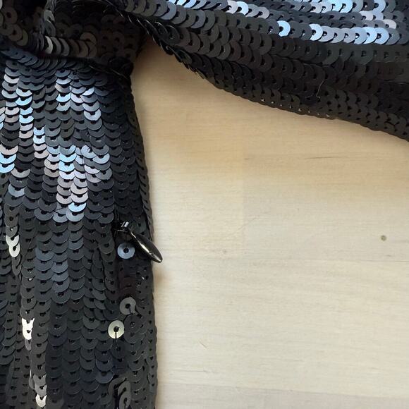 NWT Joie‎ Black Sequin Kyria Midi Dress Long Sleeves Button Front V-Neck, Size 4 - Picture 16 of 16